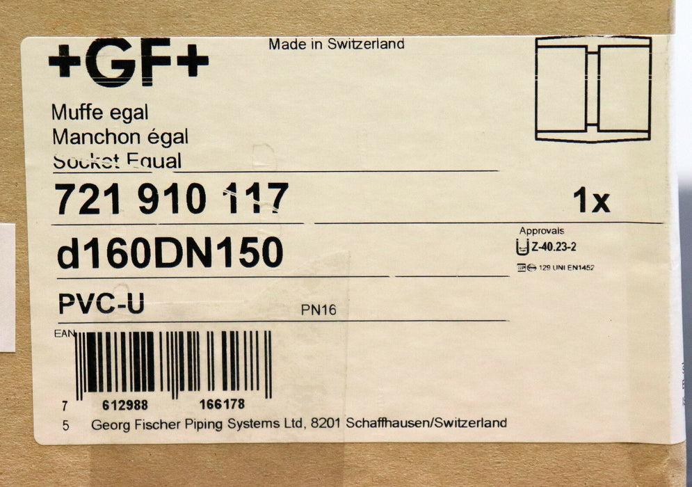 GF GEORG FISCHER PVC Muffe d160DN150 für Rohrdurchmesser 160mm Art.Nr. 721910117