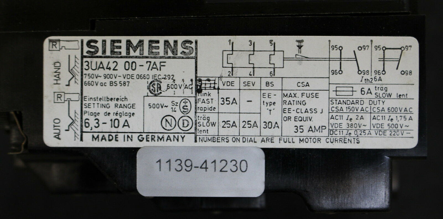 SIEMENS Überlastrelais 3UA4200-7AF 6,3-10A - 1 Stück