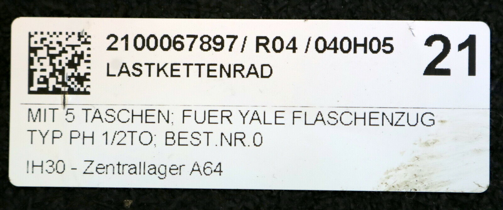 YALE Lastkettenrad mit 5 Taschen Best.Nr. 0 300 115 f. YALE Flaschenzug PH 1/2TO