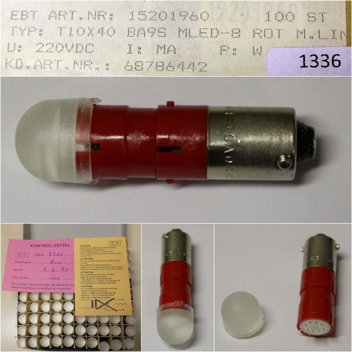 EBT Multi-LED 8-fach ROT - mit Linse - 220VDC-T10x40-BA9S-Art.Nr.15201962 - 10 Stk