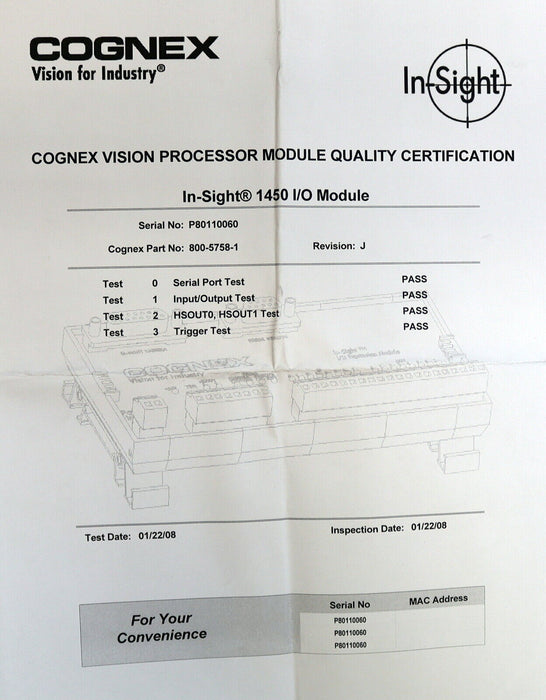 COGNEX I/O Expansion Module In-Sight 1450 CIO-1450 P/N 823-0061-1 Rev. A