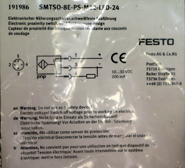 FESTO Näherungsschalter SMTSO-8E-PS-M12-LED-24 Mat-Nr. 191986 - unbenutzt