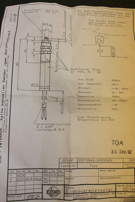 EUCHNER Einbaugrenztaster EGT10WA2-2000C832 12-60VAC - 500mA