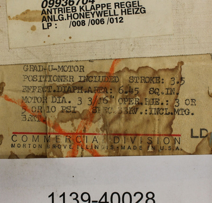 HONEYWELL Pneumatic Damper - Klappenantrieb MP903A 11042 - Grad-U-Motor