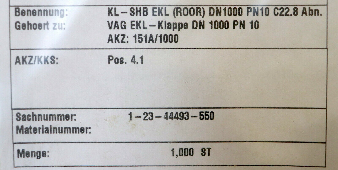 VAG Klappenscheibe KL-SHB EKL (ROOR) DN1000 PN10 Material C22.8 für Klappen VAG