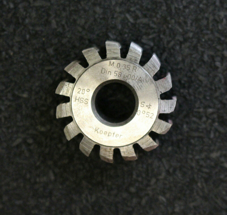 KÖPFER Vollstahl-Wälzfräser m= 0,35mm DIN58400 20° EGW 1gg. rechts 15 Spannuten