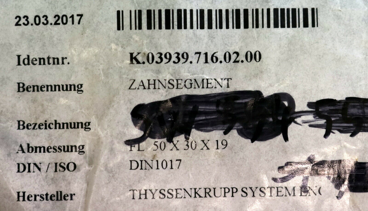 THYSSENKRUPP Set mit 4 Zahnsegmenten FL 50x30x9mm ID.Nr. K.03939.716.092.00