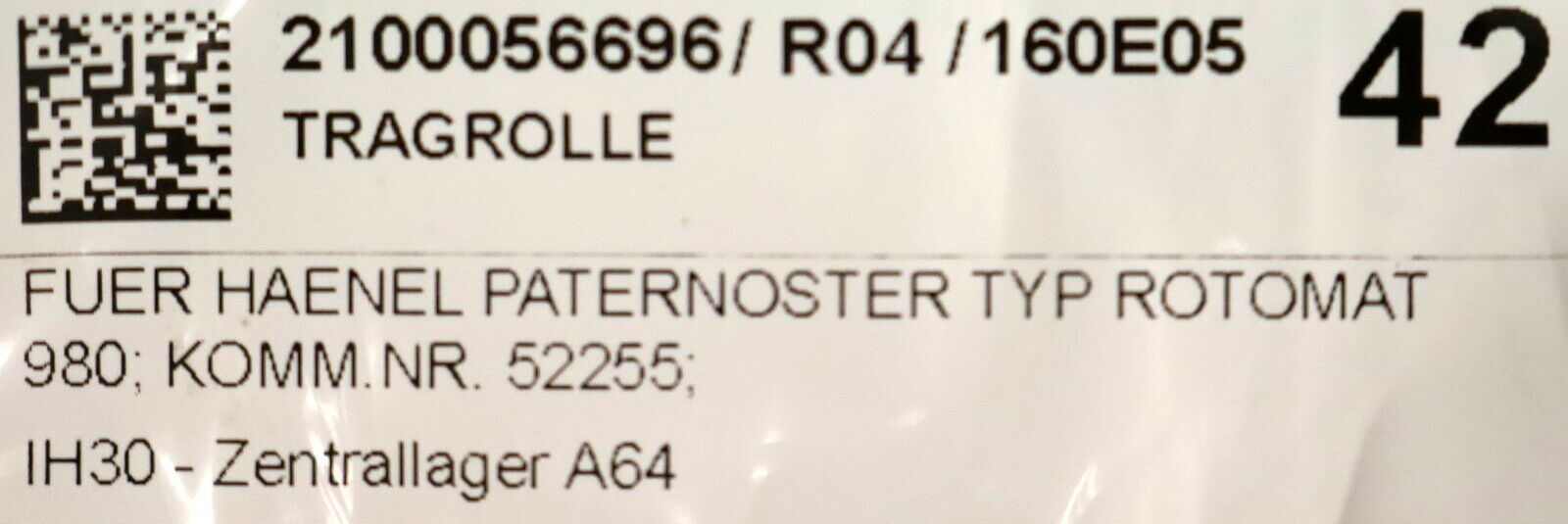 HÄNEL Tragrolle für Paternoster ROTOMAT 980 Komm.Nr. 5255 Ø 54,8mm Breite 44mm