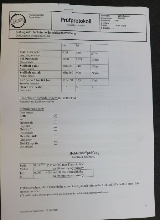JUNKER JUKOMET Schleifspindeleinheit 7001283 von JUNKER überholt + Prüfprotokoll