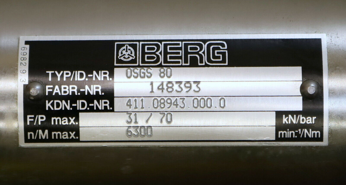 BERG Spindel OSGS 80 31kN/Nm 70bar 6300U/min unbenutzt