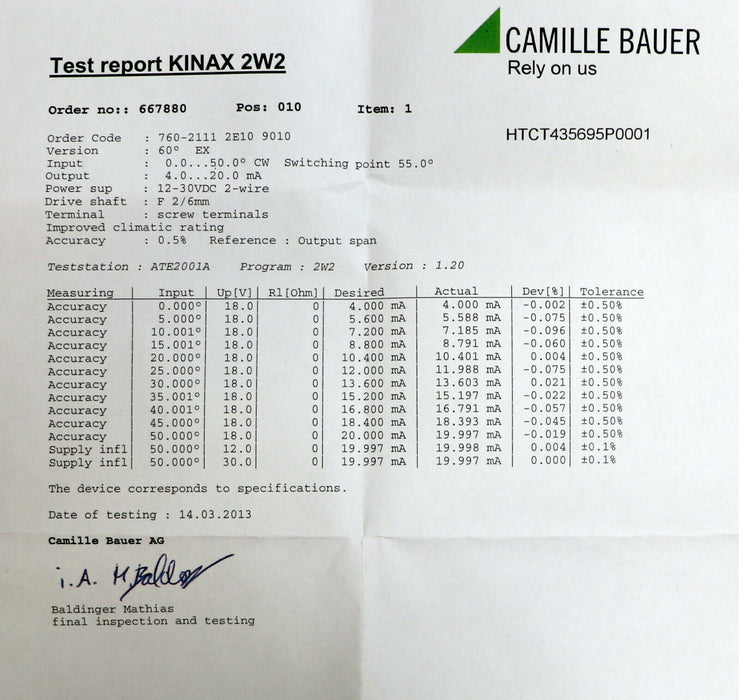 CAMILLE BAUER Messumformer für Drehwinkel KINAX WT717-2100 0E01 00M0 0
