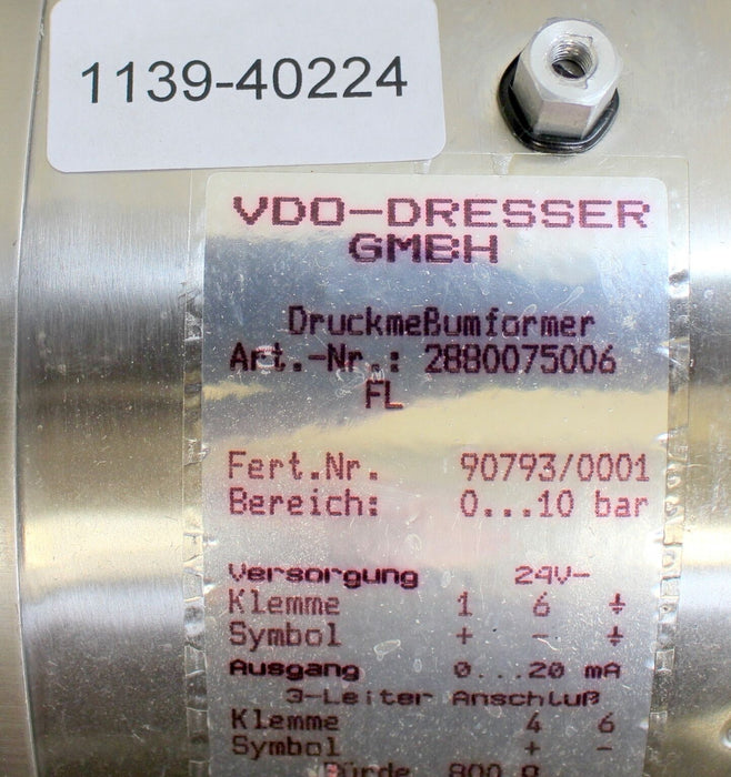 VDO Druckmessumformer 2880075006 FL 0-10bar Kl. 1,0 Anschluss 1/2“