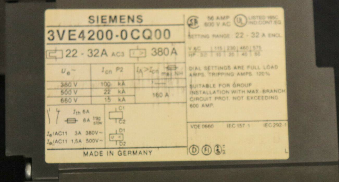 SIEMENS Motorschutzschalter 3VE4200-0CQ00 22-32A - gebraucht