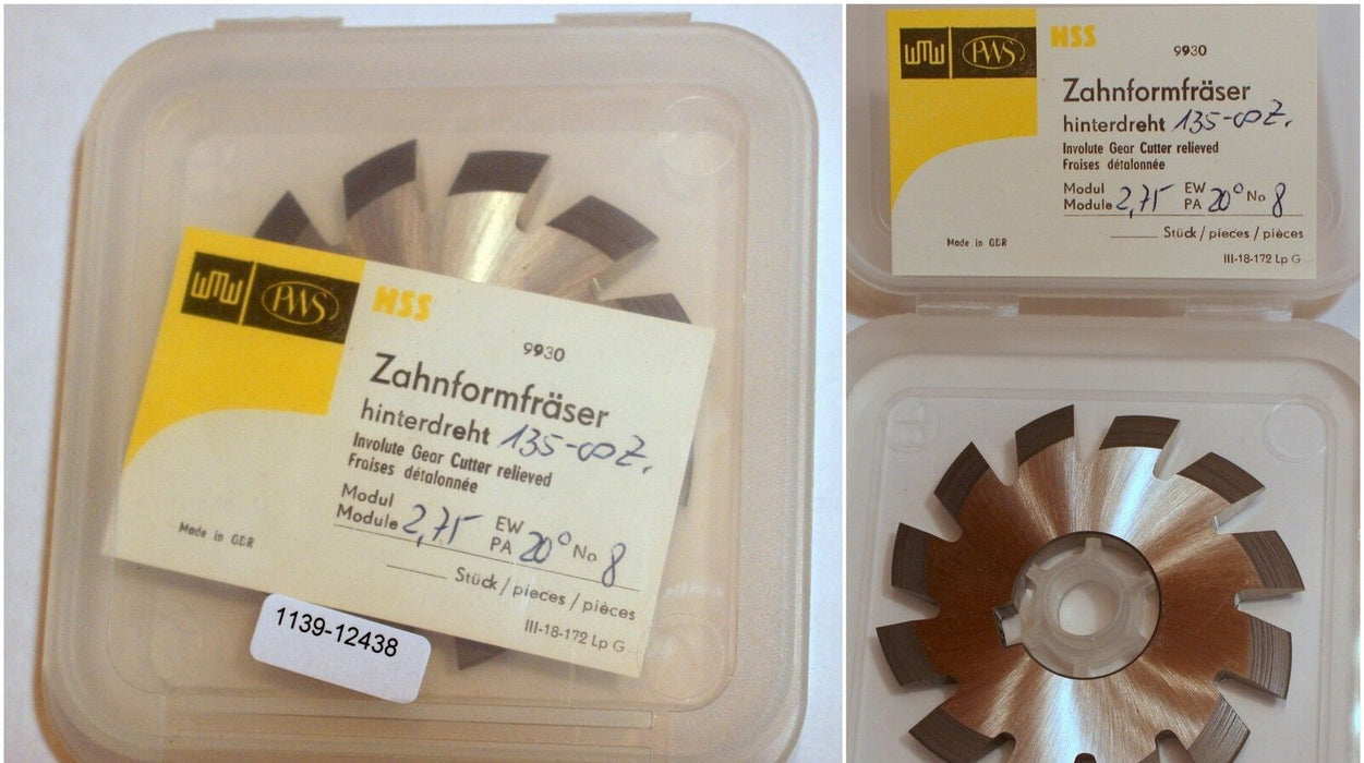 Zahnformfräser m= 2,75 EGW 20° BP I Fräser-Nr. 8 - 135 - unendlich