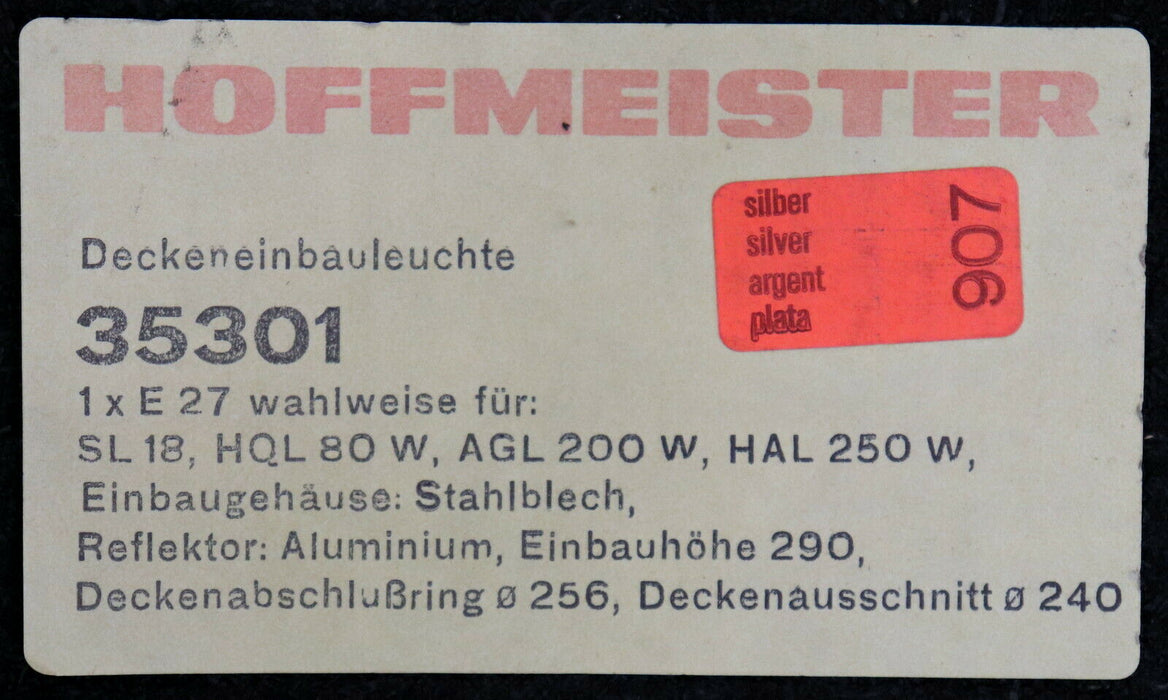 HOFMEISTER Deckeneinbauleuchte 35301 1x E27 Einbauhöhe 290mm - Reflektor Alu