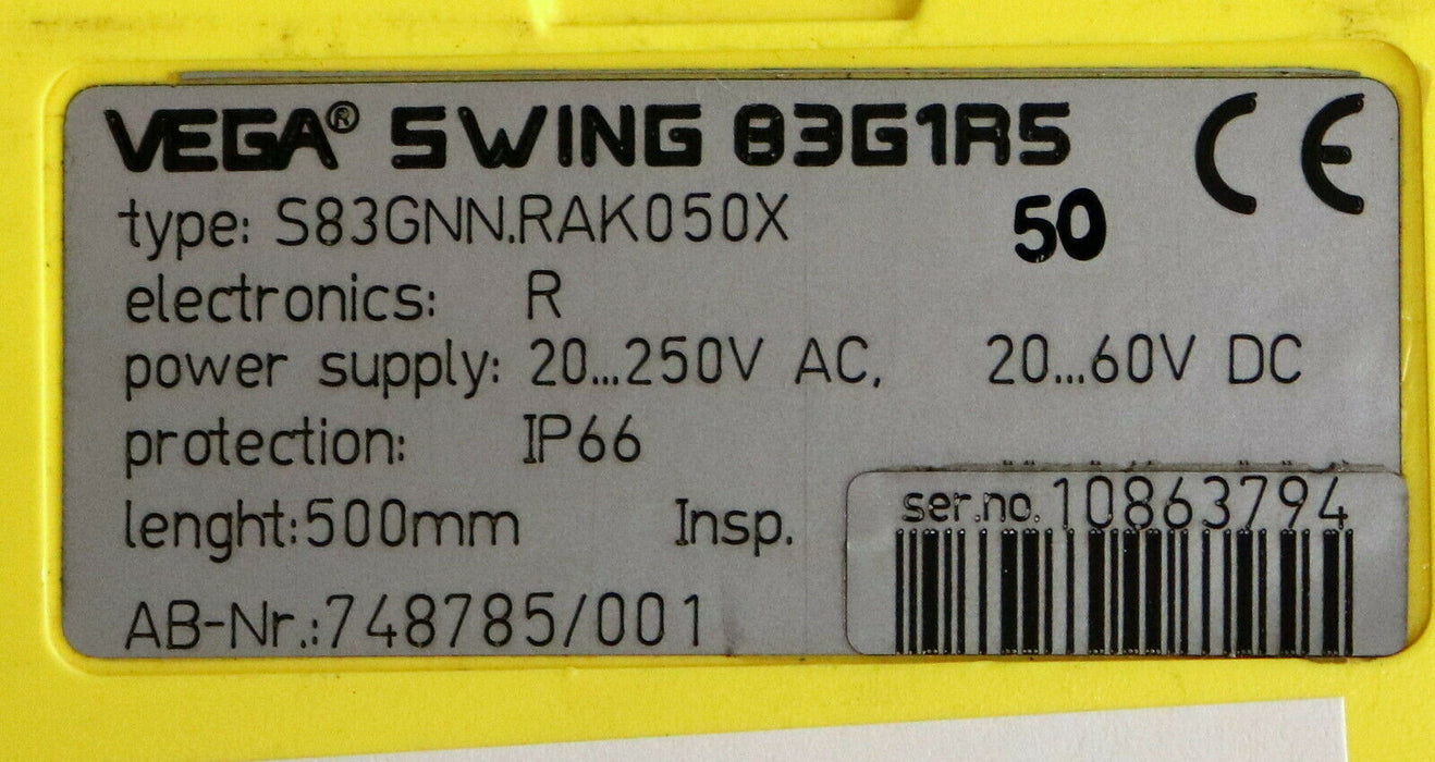 VEGA Schwinggabelschalter 500mm Messsonde SWING83G1R5 S83GNN.RAK050X