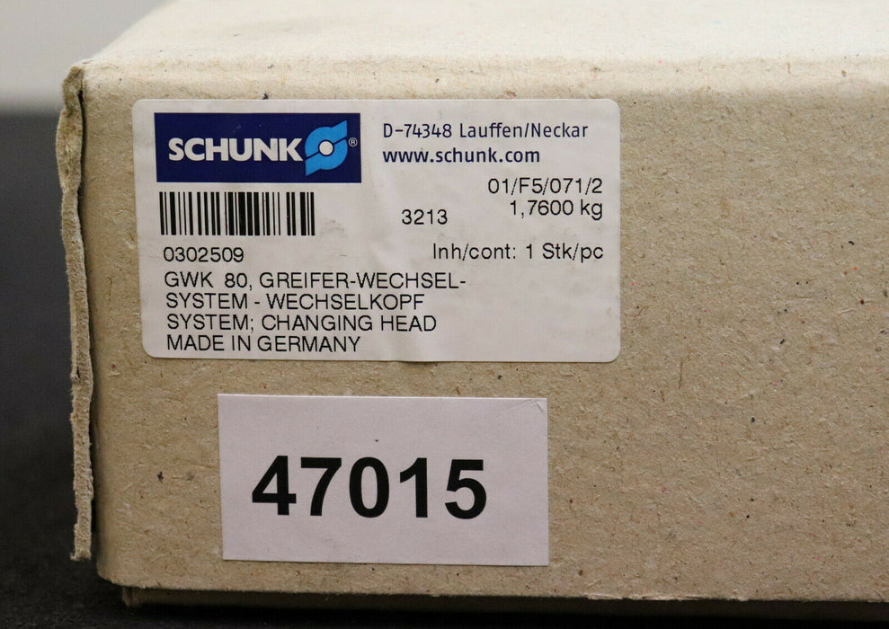 SCHUNK Wechselkopf zum Greiferwechselsystem GWK 80 Nr. 0302509 + Beipack 5511254