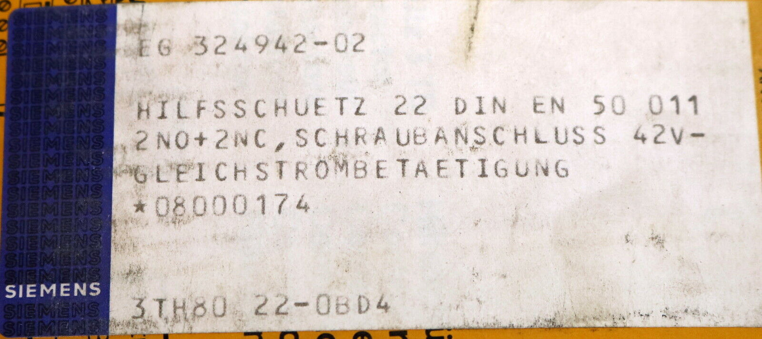 SIEMENS Hilfsschütz 3TH8022-0BD4 2S/2Ö 10A Nennspannung: 42VDC Neu: 3TH4022-0BD4