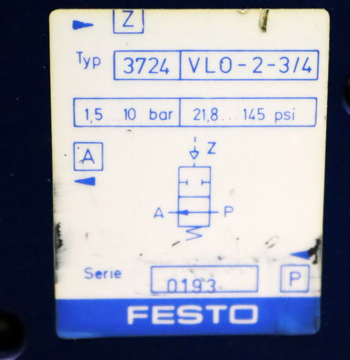 FESTO Magnetventil VL0-2-3/4 Mat-Nr. 3724 1,5-10bar - unbenutzt