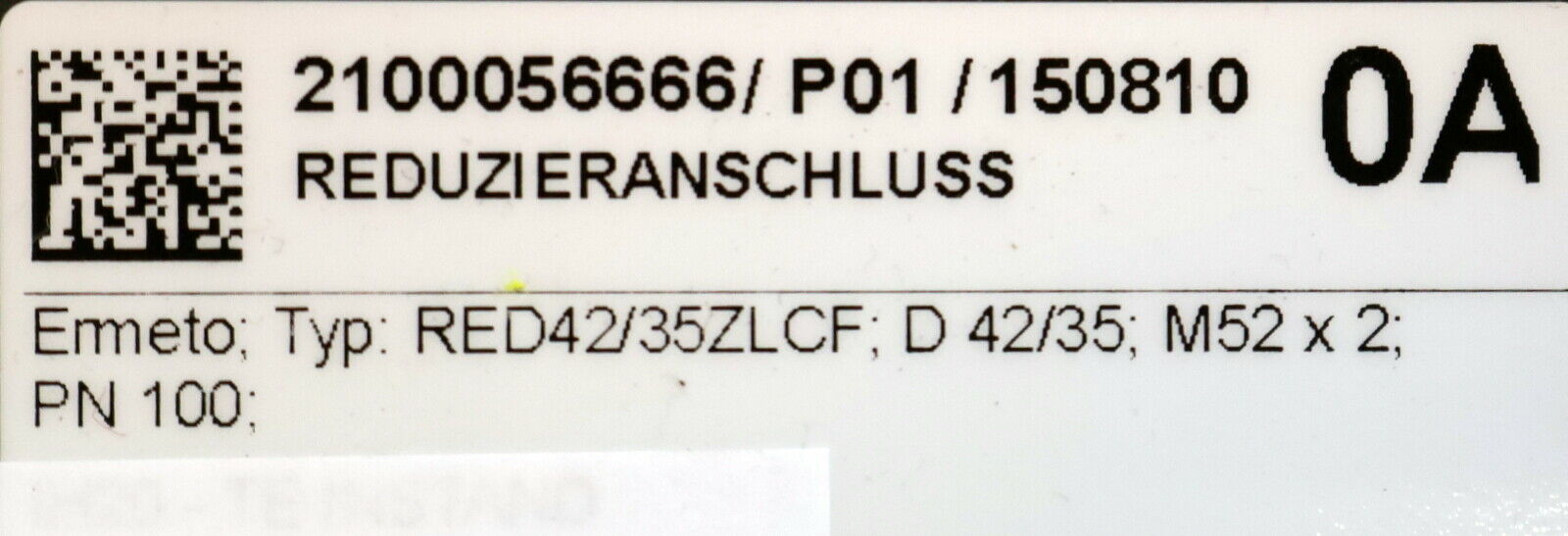 ERMETO Reduzierung RED42/35-ZLCF RohrØ 42/35mm M52x2 PN100 Stahl verzinkt