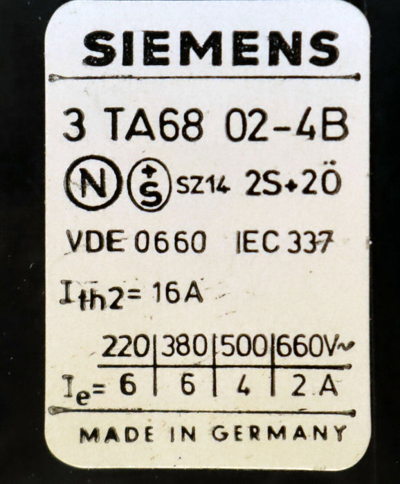 SIEMENS Kontroll-Relais 3TA6802-4B Nennspannung 48VDC 2S + 2Ö Ith = 16A