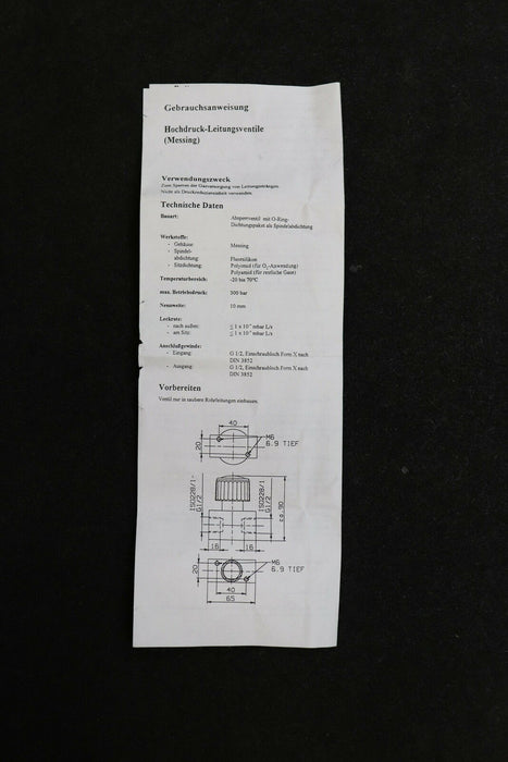 DRÄGER Hochdruck-Ventil DN10 PN300 für AR / CH4 Typ Nr. D42435 Anschlüsse G1/2"