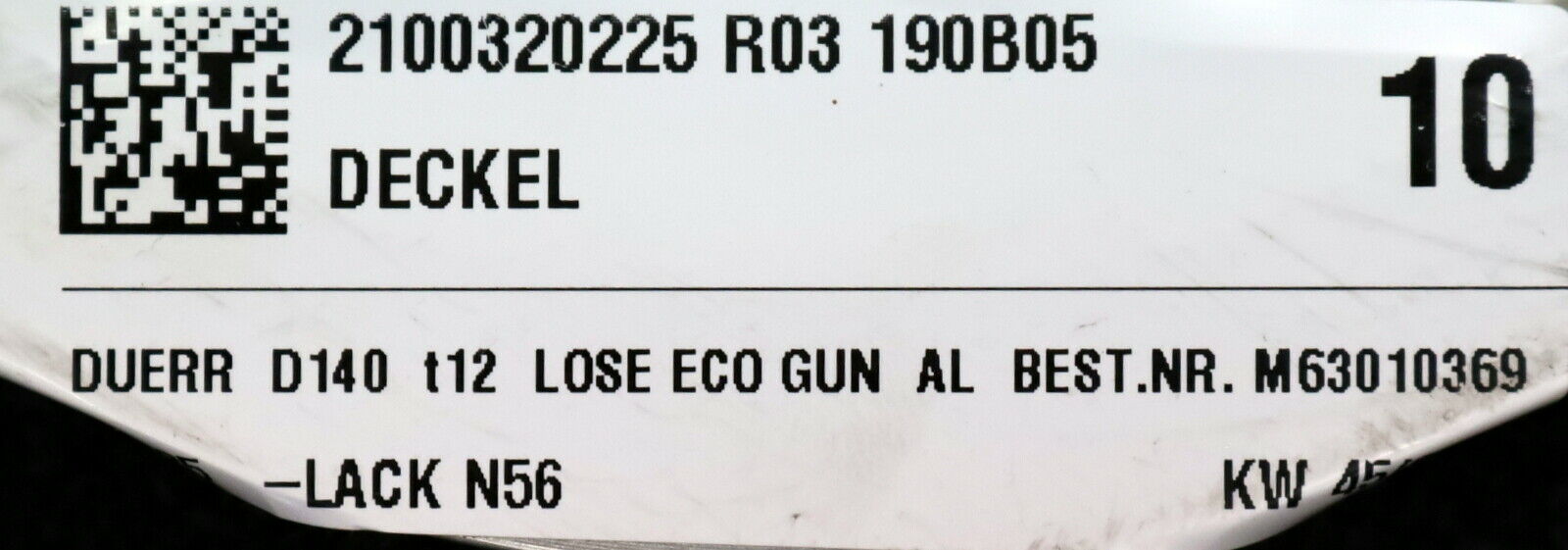 DÜRR Deckel D140 t12 LOSE ECO GUN Material Alu Best.Nr. M63010369 - unbenutzt