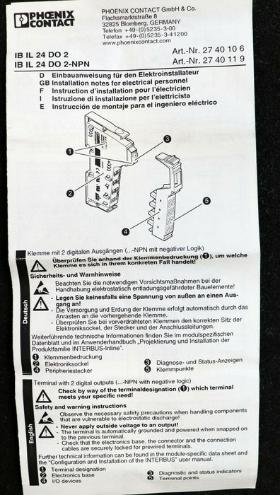 PHOENIX CONTACT Digitale Ausgabeklemme IB IL 24 DO 2-NPN Art. Nr. 2740119 HW/FW