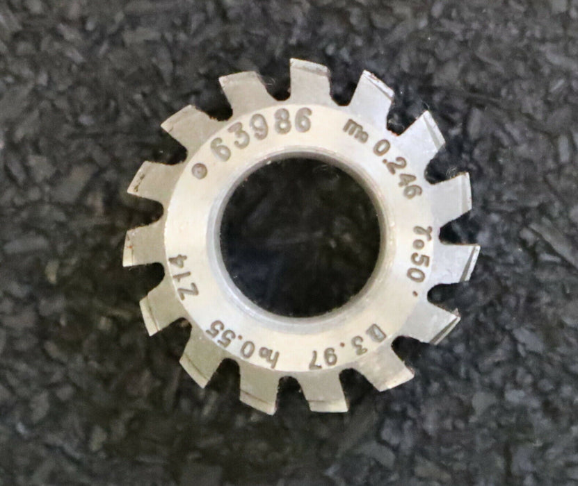 MIKRON Vollstahl-Wälzfräser No. 63986 m= 0,246 ho= 0,55 Abmessungen Ø18x7xØ8mm