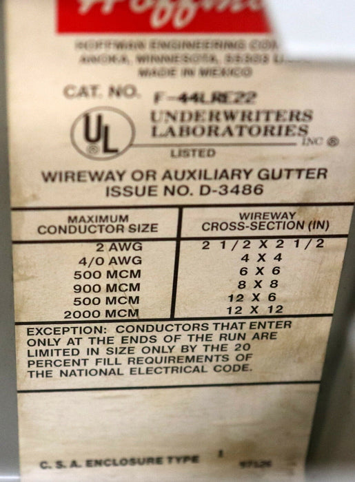 HOFFMAN Wireway, steel, Reducer Cat. No. F-44LRE22 Type 12 Lay-In 4" to 2 1/2"