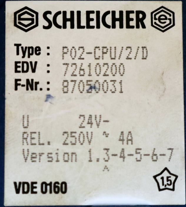SCHLEICHER CPU-Modul P02-CPU/2 /D EDV 72610200 U = 24VDC REL. 250VAC 4A