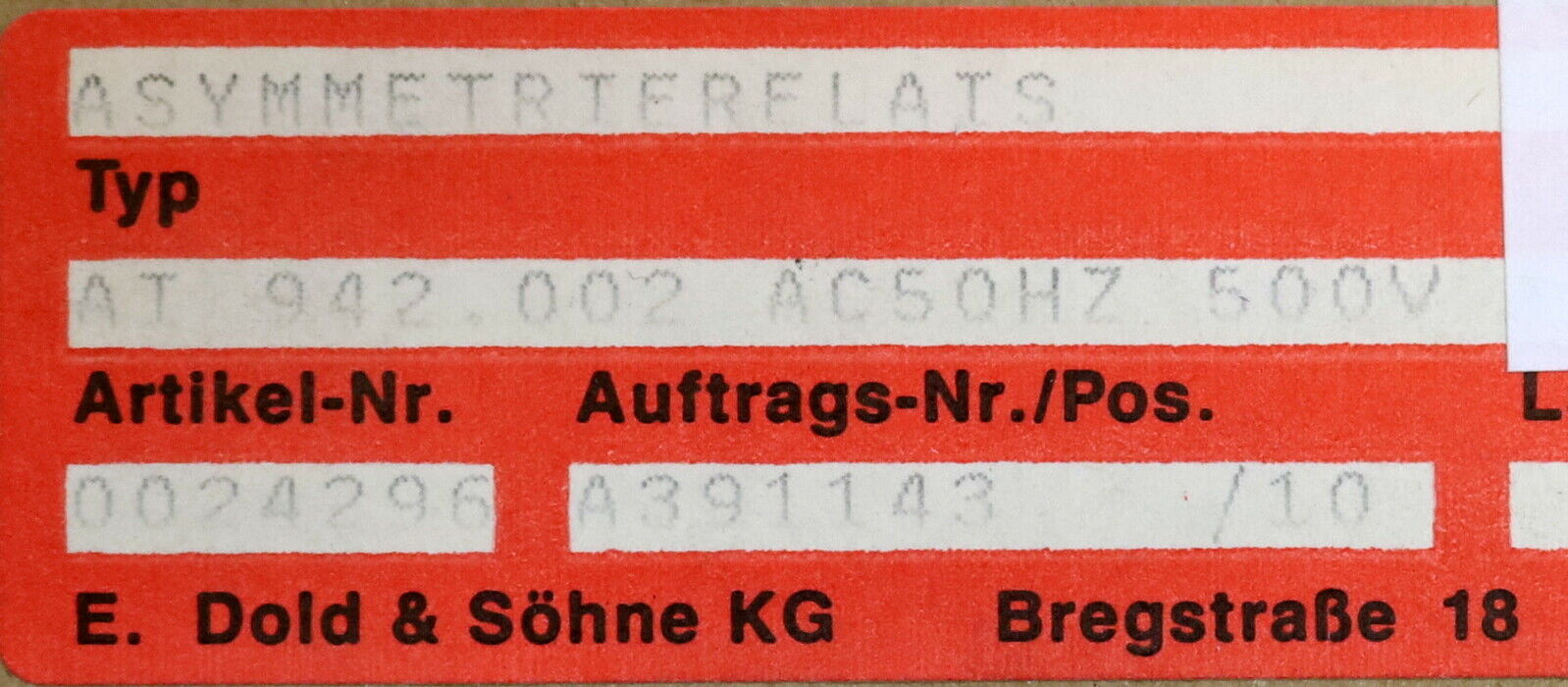 DOLD Varimeter 5-15 AI 942.002 500VAC 50Hz Art.Nr. 0024296 Asymmetrie-Relais