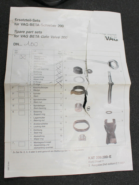 VAG Ersatzteilset für BETA 200 DN100 Herstellung 1/99 Teil 9-13 in UV-Schutz