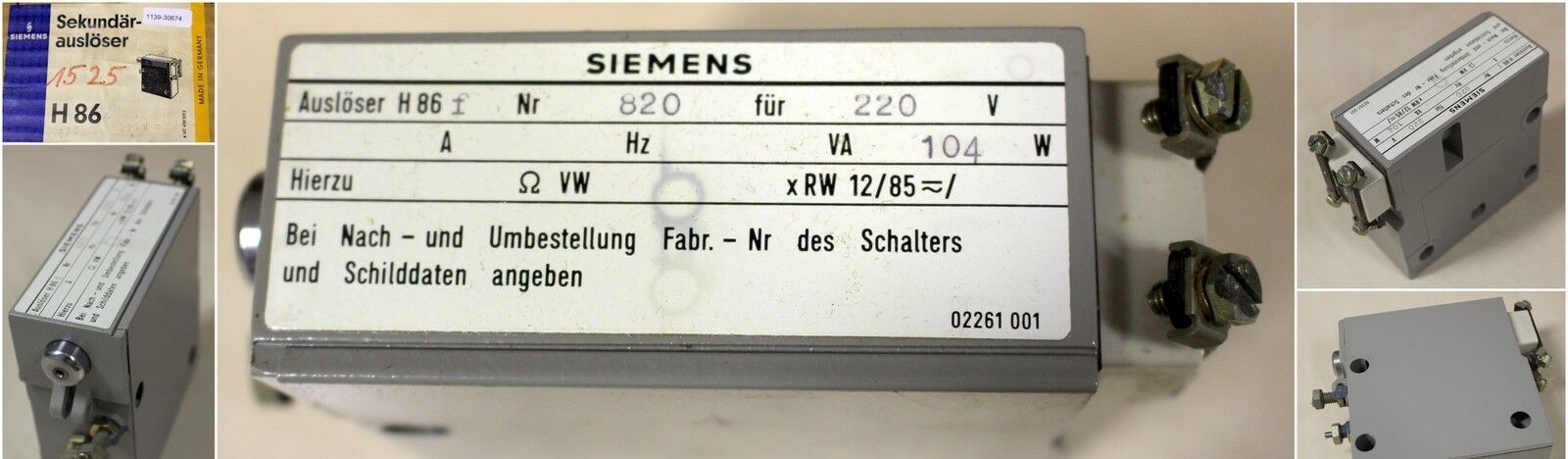 SIEMENS Sekundärauslöser H 86 F - 220 V= - 104 W