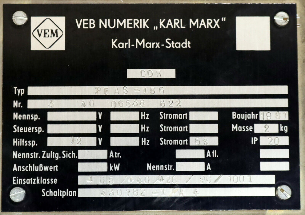 VEB NUERMIK DDR Bediengerät PEAS-IBG gebraucht ! 1 Taste fehlt !