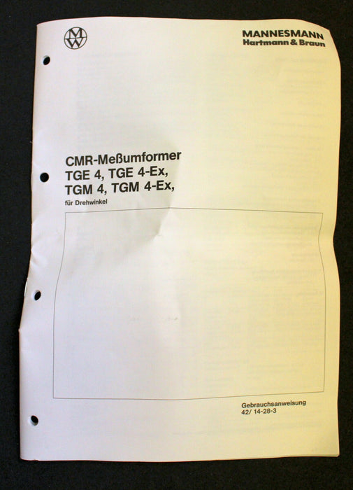 H&B HIBE M72-A526 CMR Messumformer für Drehwinkel TGE 4 0-10 kp/cm² P 14432-0-17