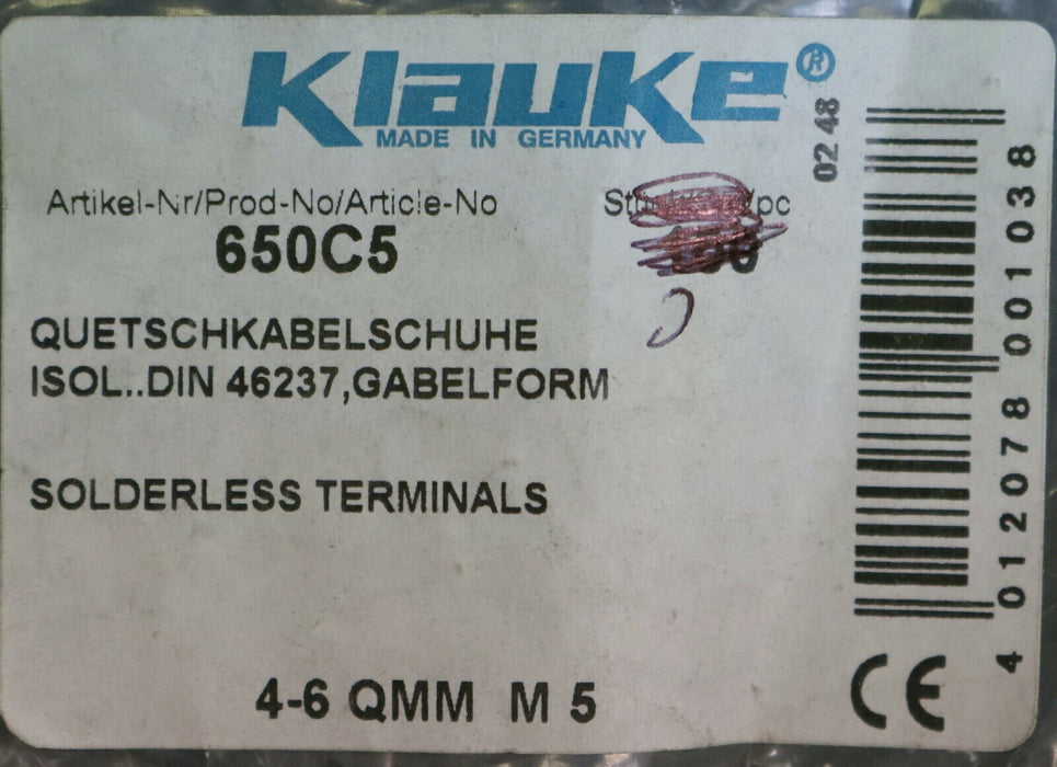 KLAUKE 221x Quetschkabelschuh 221x Crimp terminal Typ 650/4 Gabelform M5