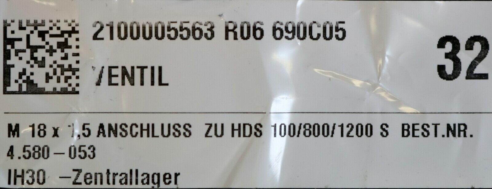 KÄRCHER Ventil 4.580-053.0 Anschluss zu HDS 100/800/1200S M18x1,5 - unbenutzt