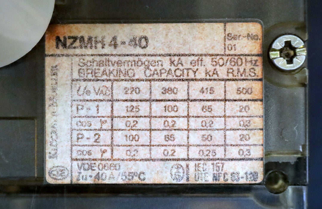 KLÖCKNER MOELLER Leistungsschalter NZMH4-40 Ue=220-500 V 50/60H7 gebraucht