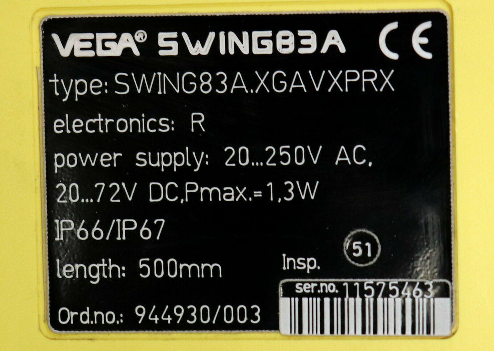 VEGA Schwinggabelschalter 500mm Messsonde SWING83A.XGAVXPRX Stablänge 500mm