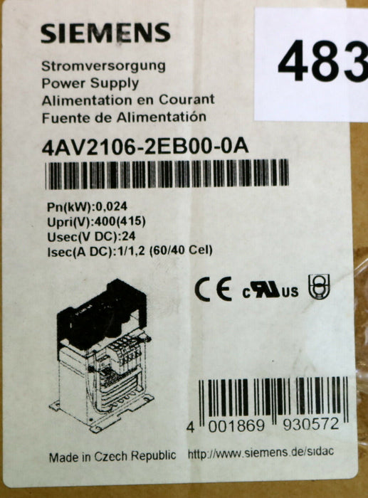 SIEMENS Stromversorgung Powersupply 4AV2106-2EB00-0A Pn= 0,24kW Upri = 400V