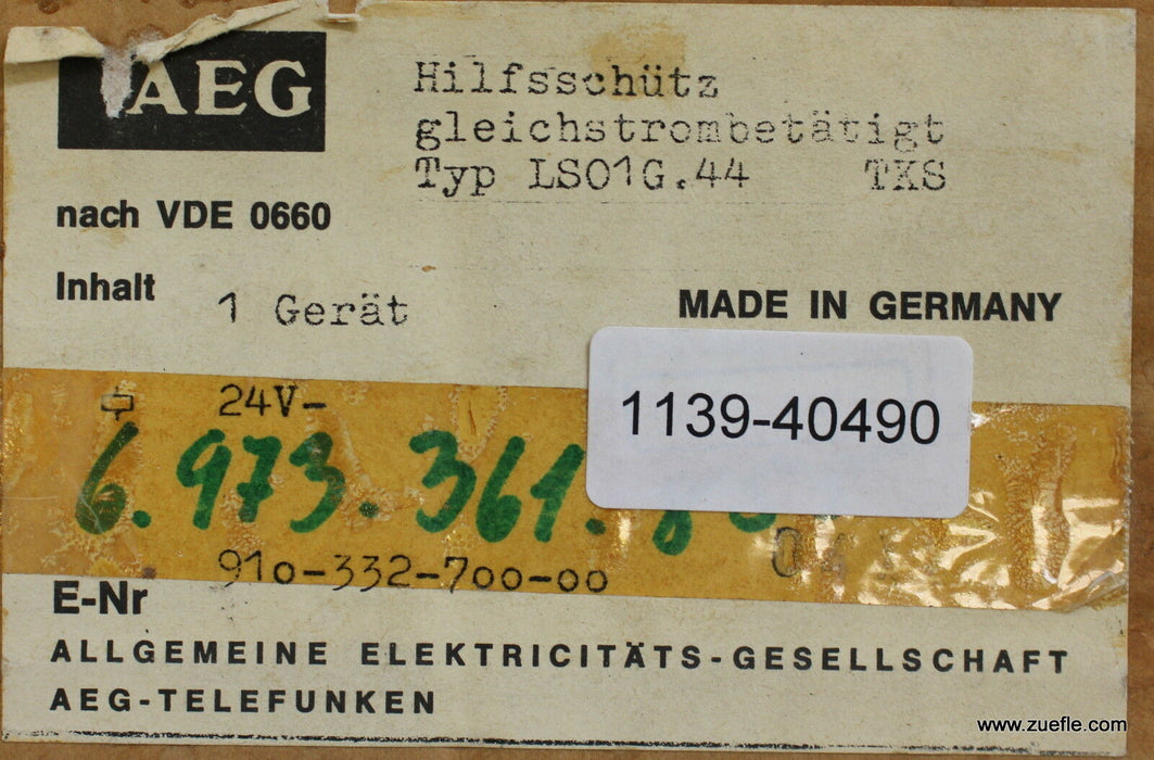 AEG Hilfsschütz control relay LS01G.44 TKS Us=24VDC 910-332-700-00