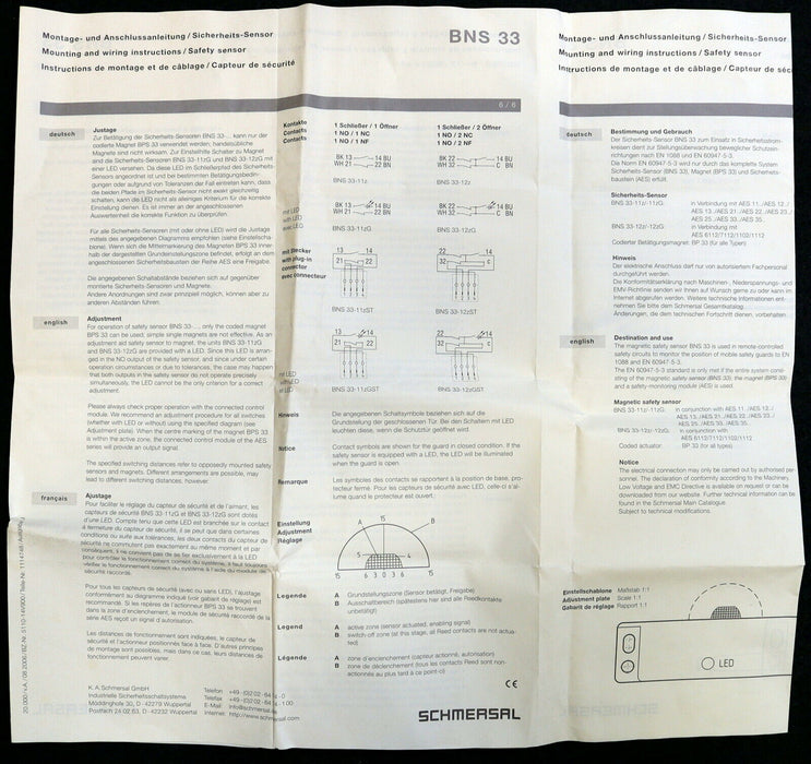 SCHMERSAL Sicherheitssensor BNS 33-12z-2187 250mA Kabellänge 2m unbenutzt