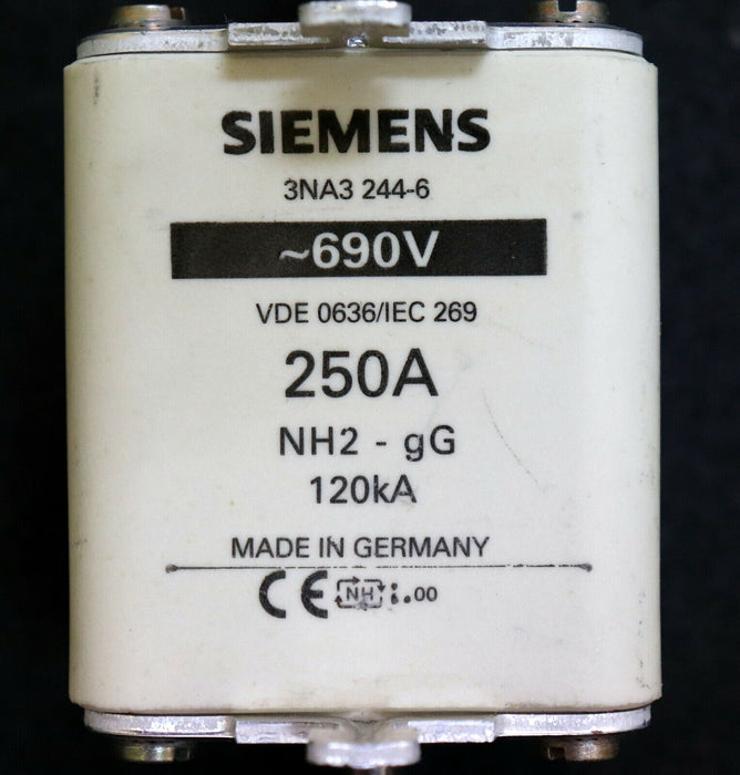 SIEMENS 2x NH-Sicherungseinsatz fuse-link 3NA3 244-6 250A 690VAC NH2 - gG
