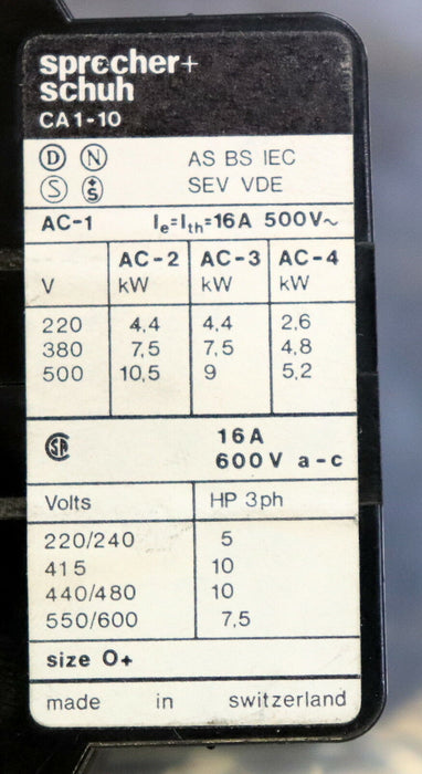 SPRECHER & SCHUH Relais CA 1-10 Nennspannung 95V 50Hz 110V 60Hz Ith=16A