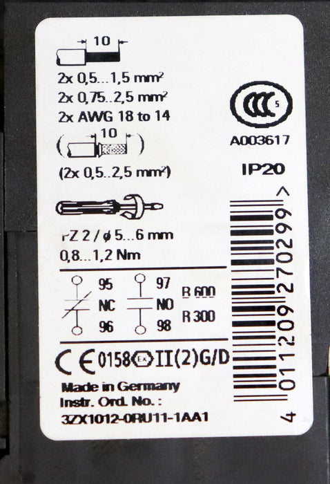 SIEMENS SIRIUS Thermisches Überlastrelais 3RU1116-0JB0 0,2-1A Ui=690VAC