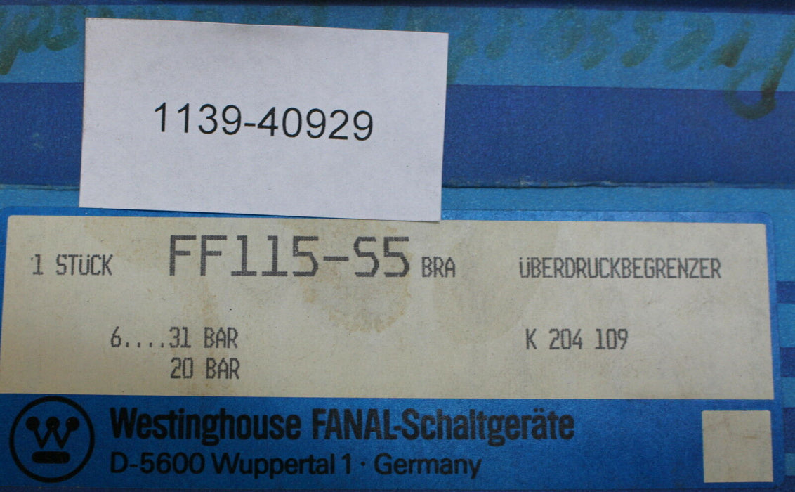 WESTINGHOUSE FANAL Überdruckbegrenzer FF115-S5 BRA - 20bar - Ui=660VAC - Ith=24A
