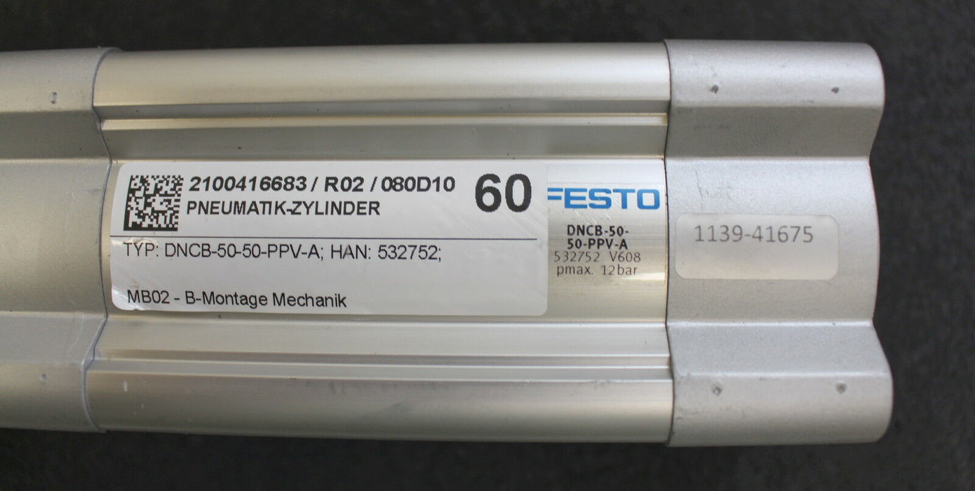 FESTO Pneumatikzylinder DNCB-50-50-PPV-A Kolbend.: 50mm Hub 50mm max. 12bar