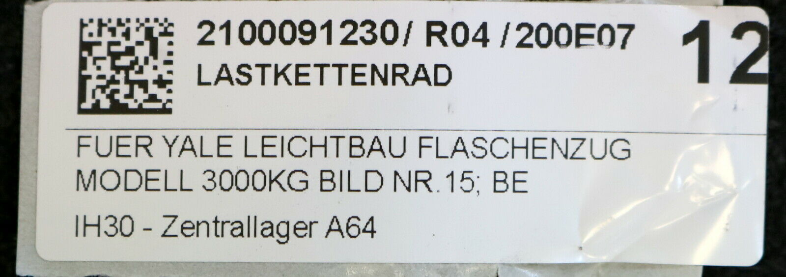 YALE Lastkettenrad mit 4 Taschen Nr. 302 110 90 für YALE Flaschenzug LW 3000kg