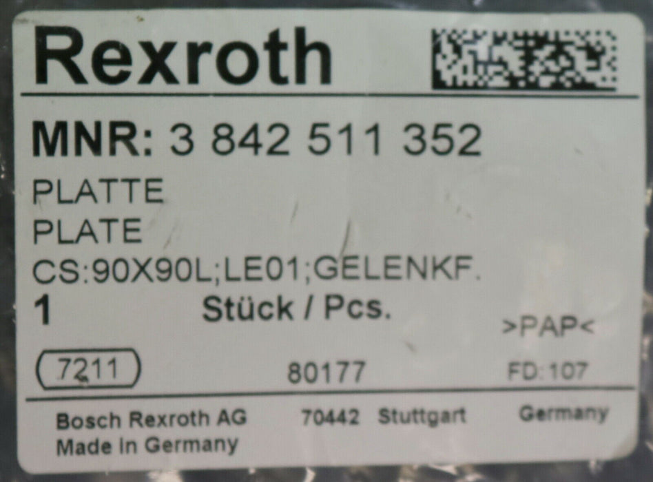 REXROTH Platte 90x90L LE01 Gelenkf. MNR 3842511352 M16 unbenutzt in OVP